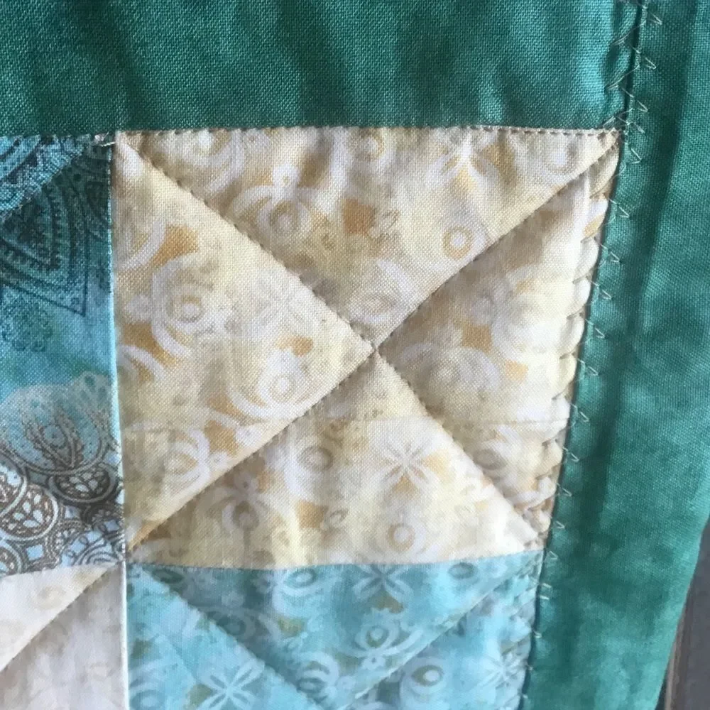 NWT Hand Crafted Quilt in Teals and Tans